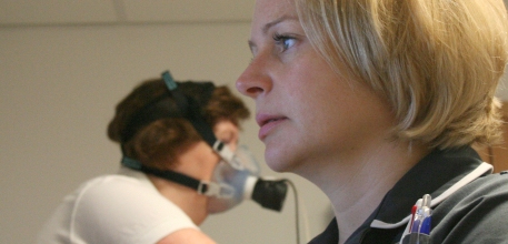 Research nurse and participant