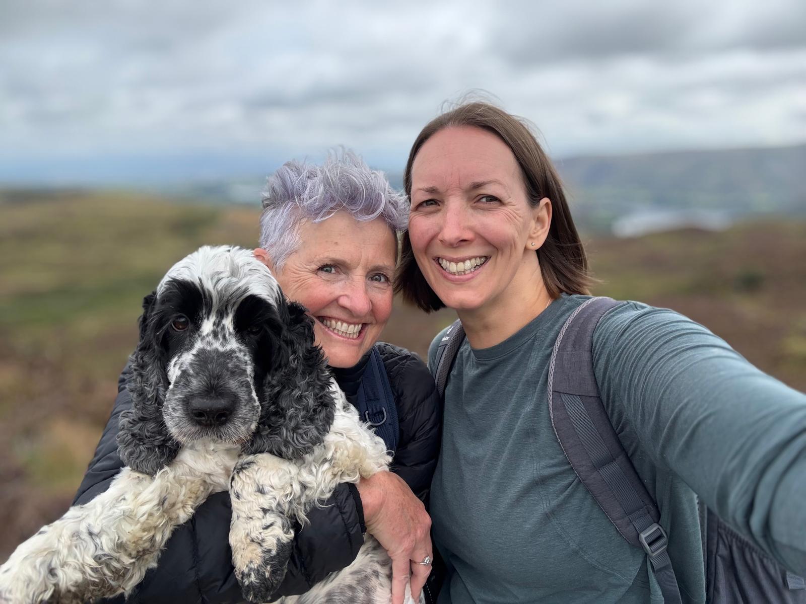 Caroline Ainslie with wife Katie and dog Nellie