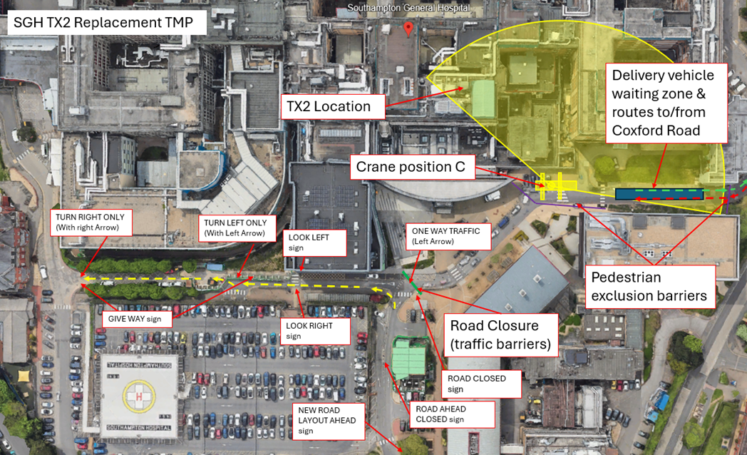 Map showing position of crane on 14 June