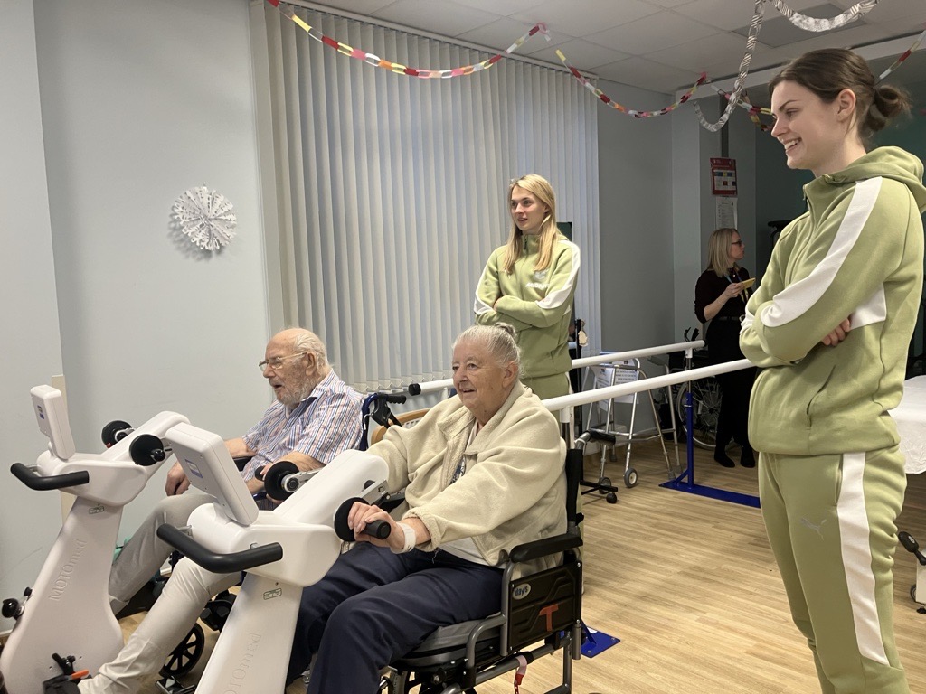 Ellie Brazil and Emma Harries (Saints) with medicine for older people patients.