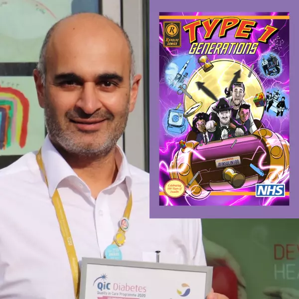 Dr Mayank Patel with comic book cover