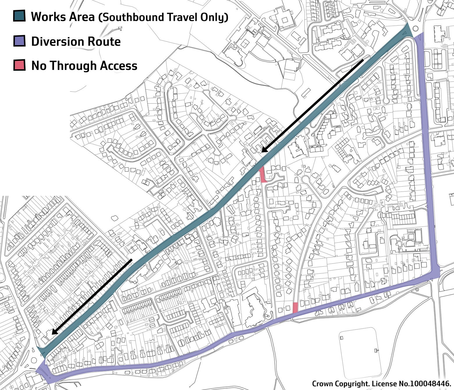 Map showing traffic flow on Winchester Road during works.
