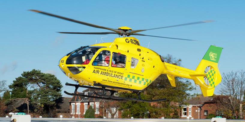 Air ambulance landing at Southampton General Hospital