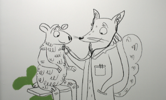 Artwork in the children's emergency department: Fox and sheep