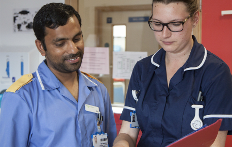 Two members of staff on the medicine for older people ward.