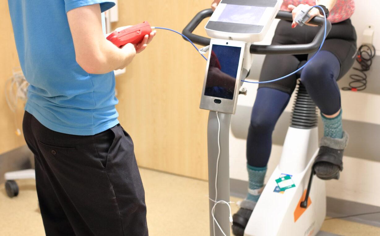 Patient on an exercise bike