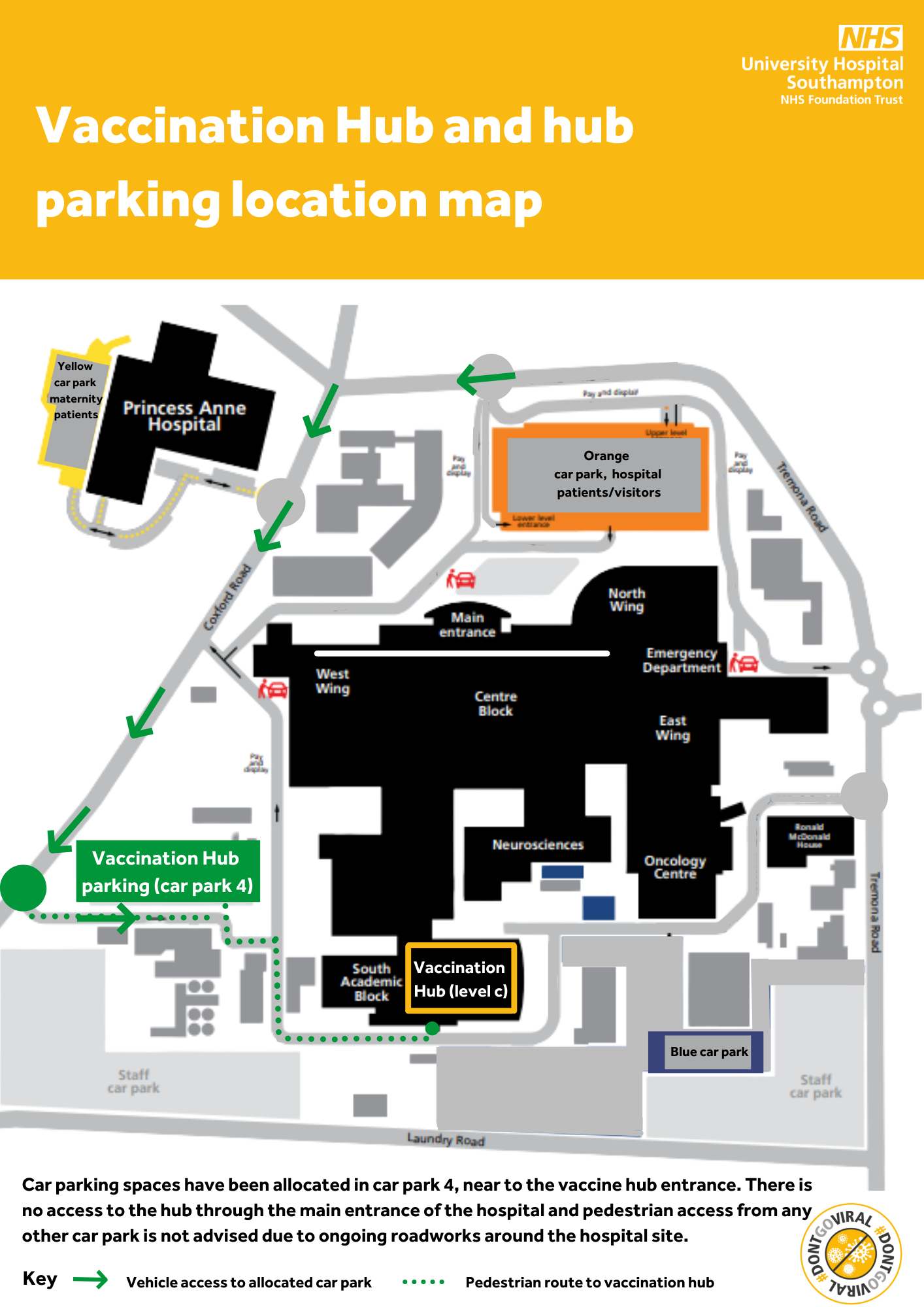 Location of vaccination hub at UHS