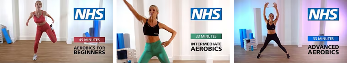 Images showing the front covers of three aerobics videos.