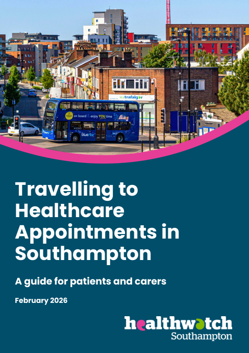 Showing the cover for 'Travelling to healthcare appointments in Southampton - a guide for patients and carers'