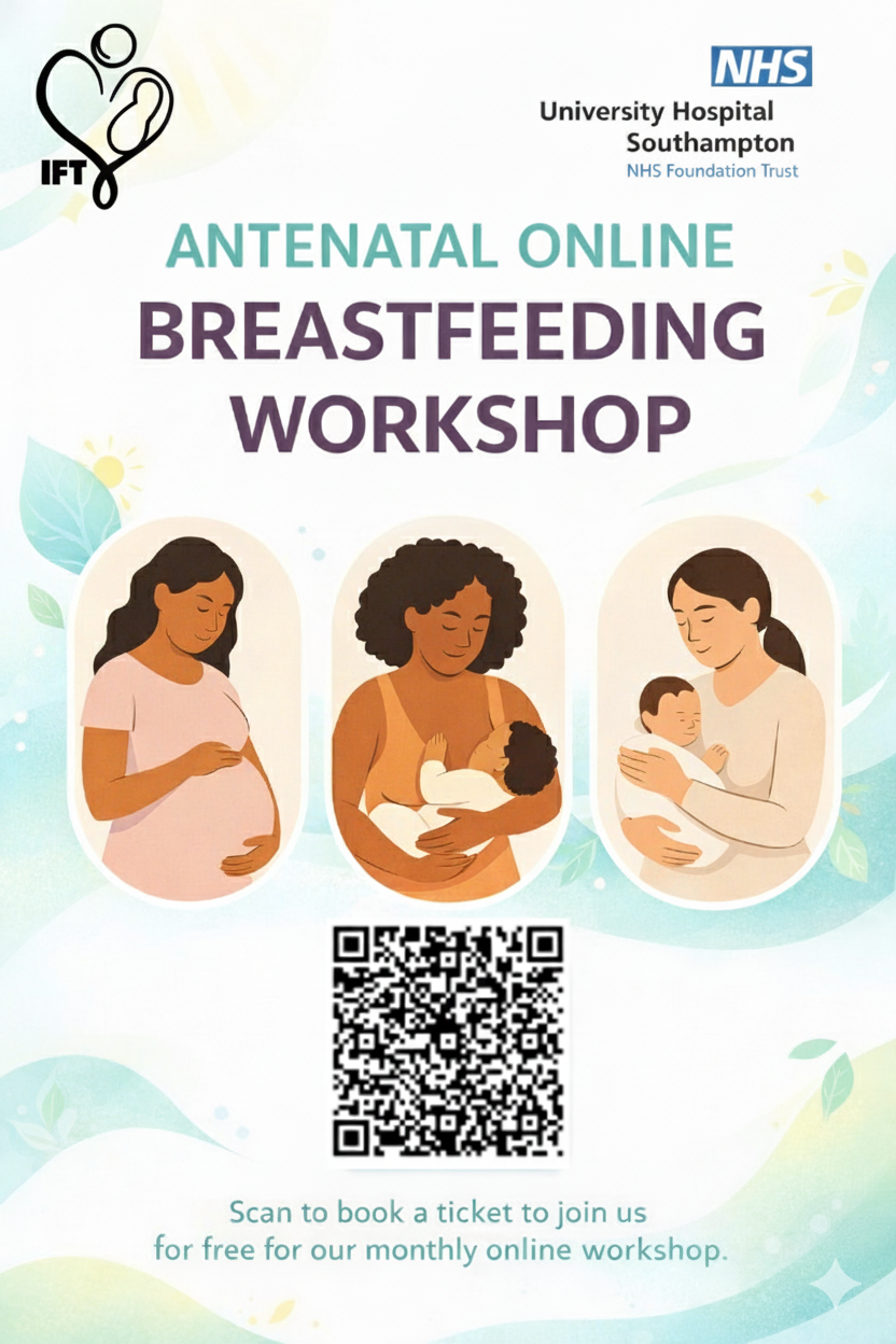Poster including QR code for the antenatal online breastfeeding workshop