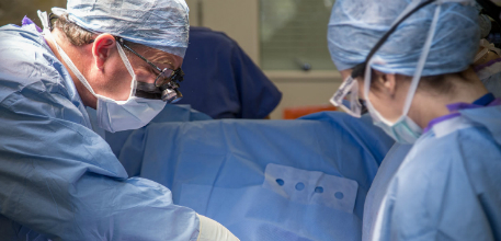 Cardiac surgery being performed